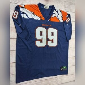 Vtg PUMA XL Denver Broncos #99 NFL Sewn Stitched Jersey RARE w/FLAWS